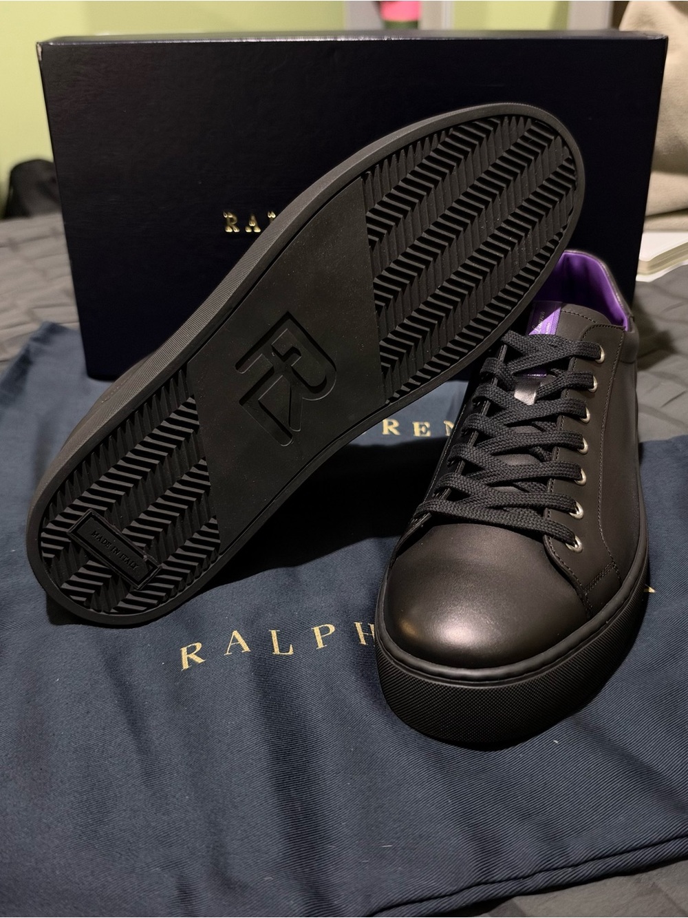 Ralph Lauren Purple Label Men’s 10.5 Black Leather Sneakers